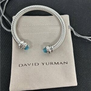 David Yurman Sterling Cable Cuff with Aqua Blue Endstones